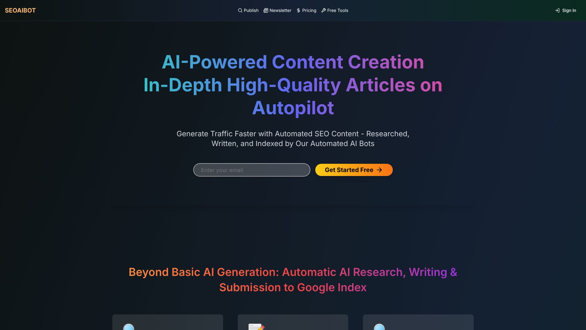 SEOAIBot platform showcasing its automated content workflow